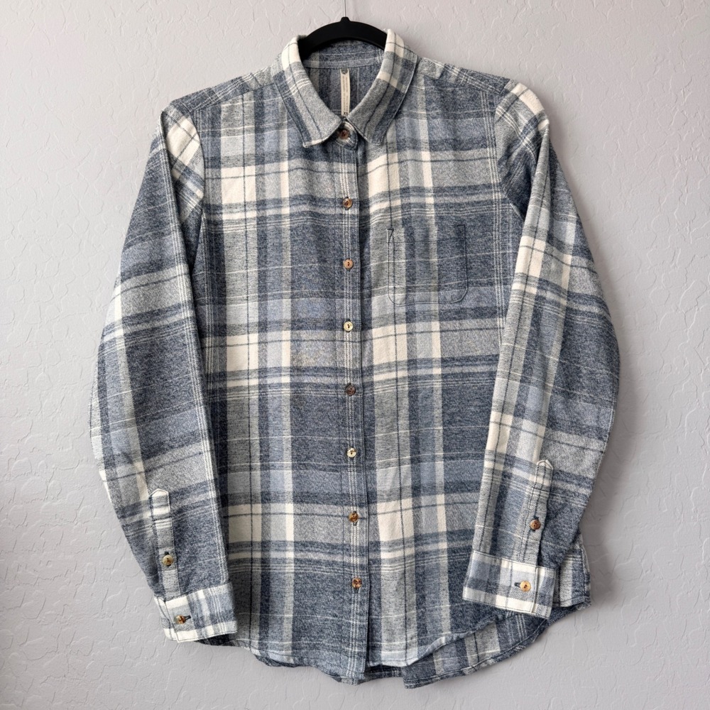 Kuhl XS Button Down Shirt Blue Long Sleeve Plaid Cotton Blend Flannel Outdoor